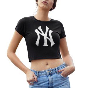 NEW York Yankees NY Form Fit Crop Top Shirt BLACK
